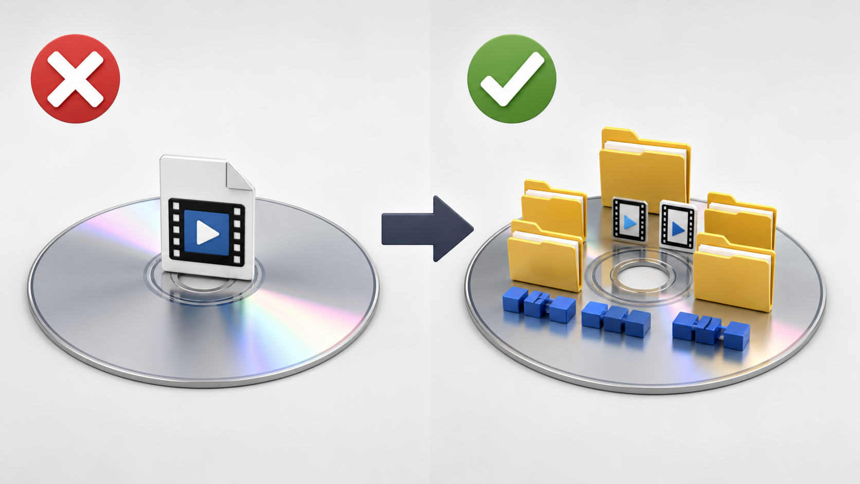 データDVDとDVD-Video形式の違いを示すイメージ