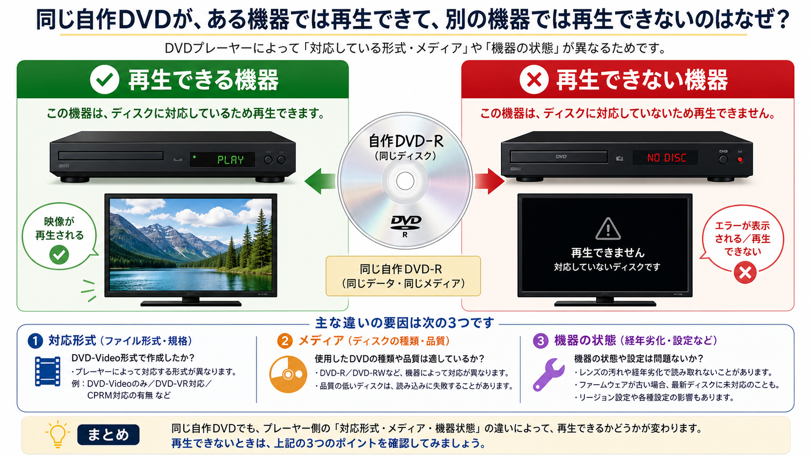 同じ自作DVDがDVDプレイヤーによって再生できる場合とできない場合