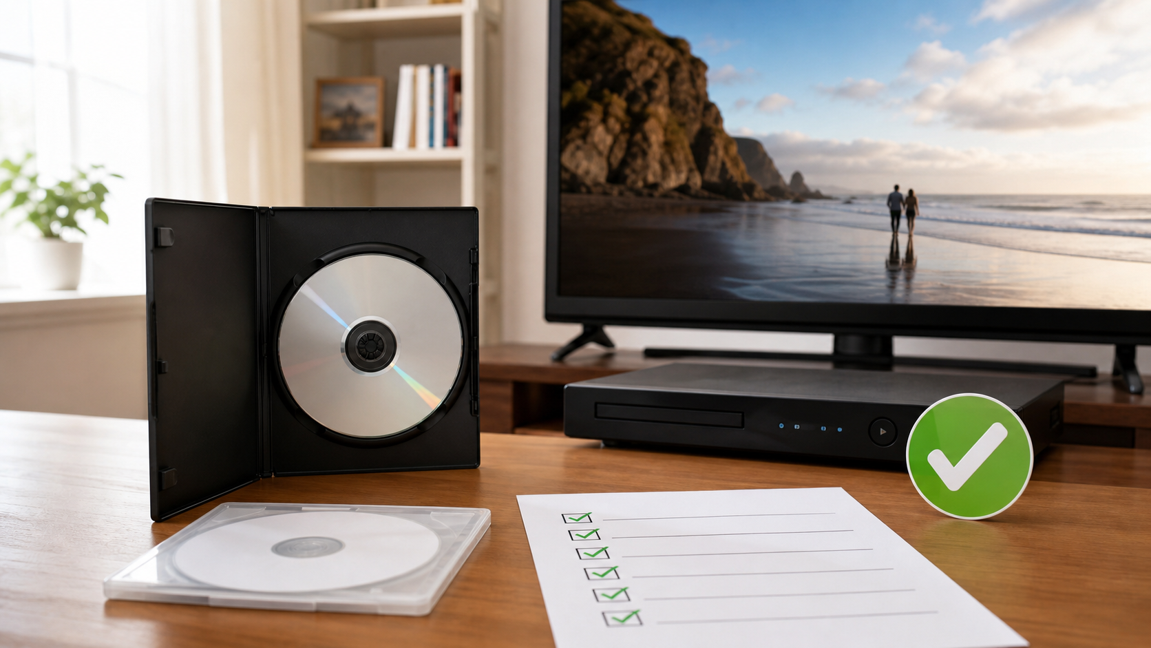 DVD-Video化したDVD-RをテレビのDVDプレイヤーで再生確認する場面