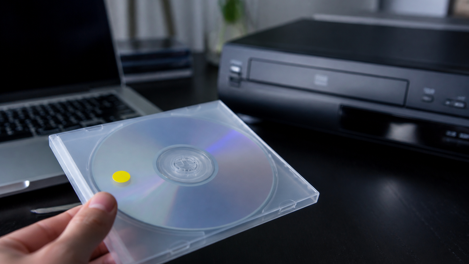 DVD-RWを古いDVDプレイヤーで再生する相性リスクを確認している様子