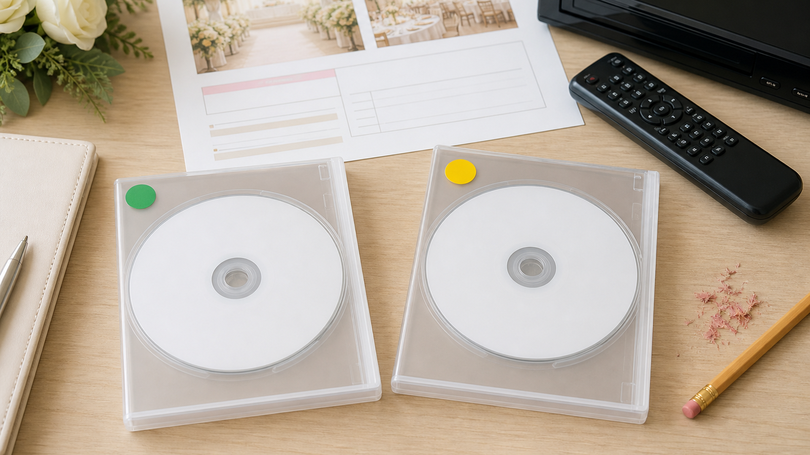 結婚式DVD用にDVD-RとDVD-RWの違いを比べている様子