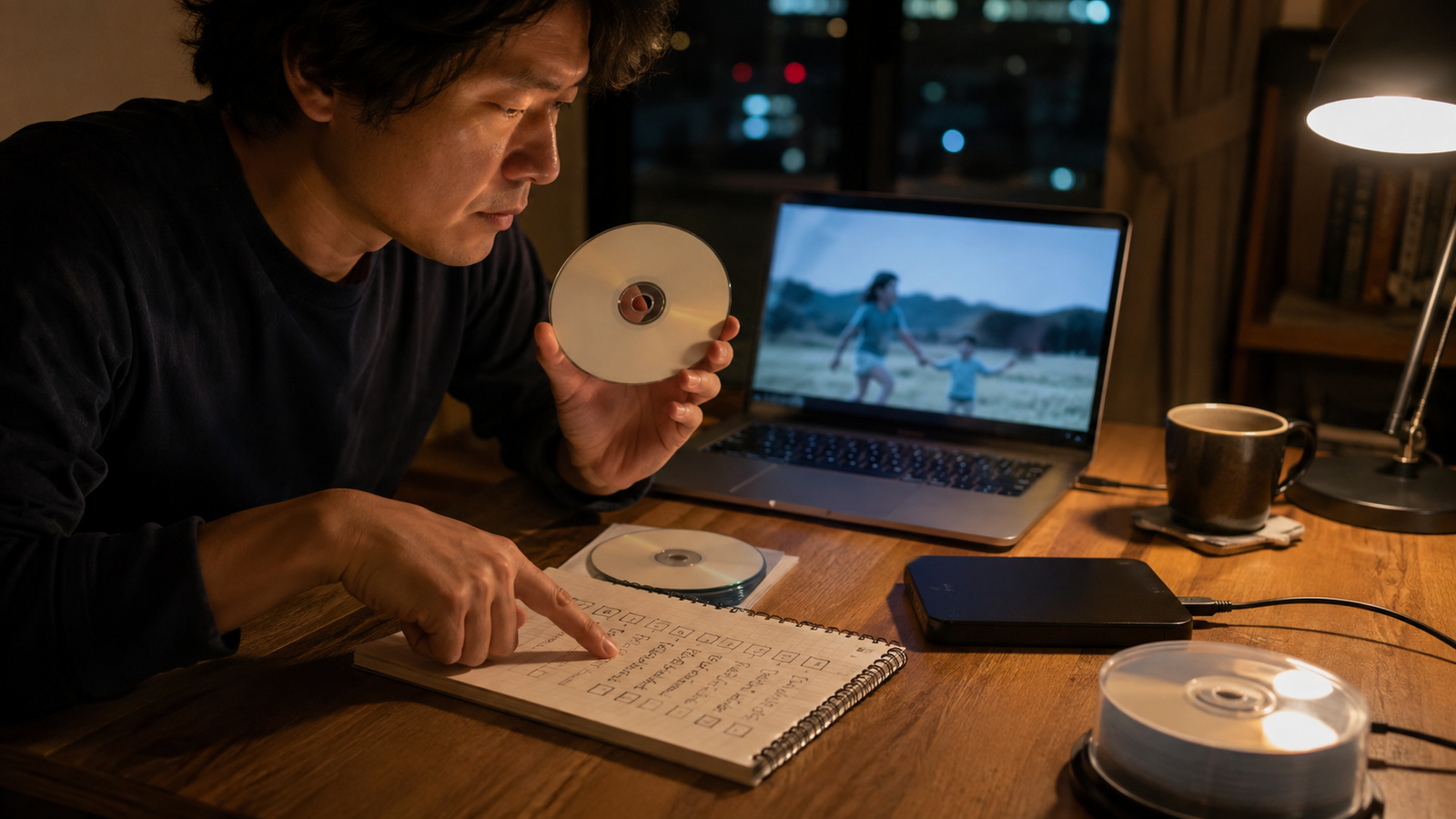 夜中にDVDが必要になりMP4とDVD-Rと作業手順を確認している様子