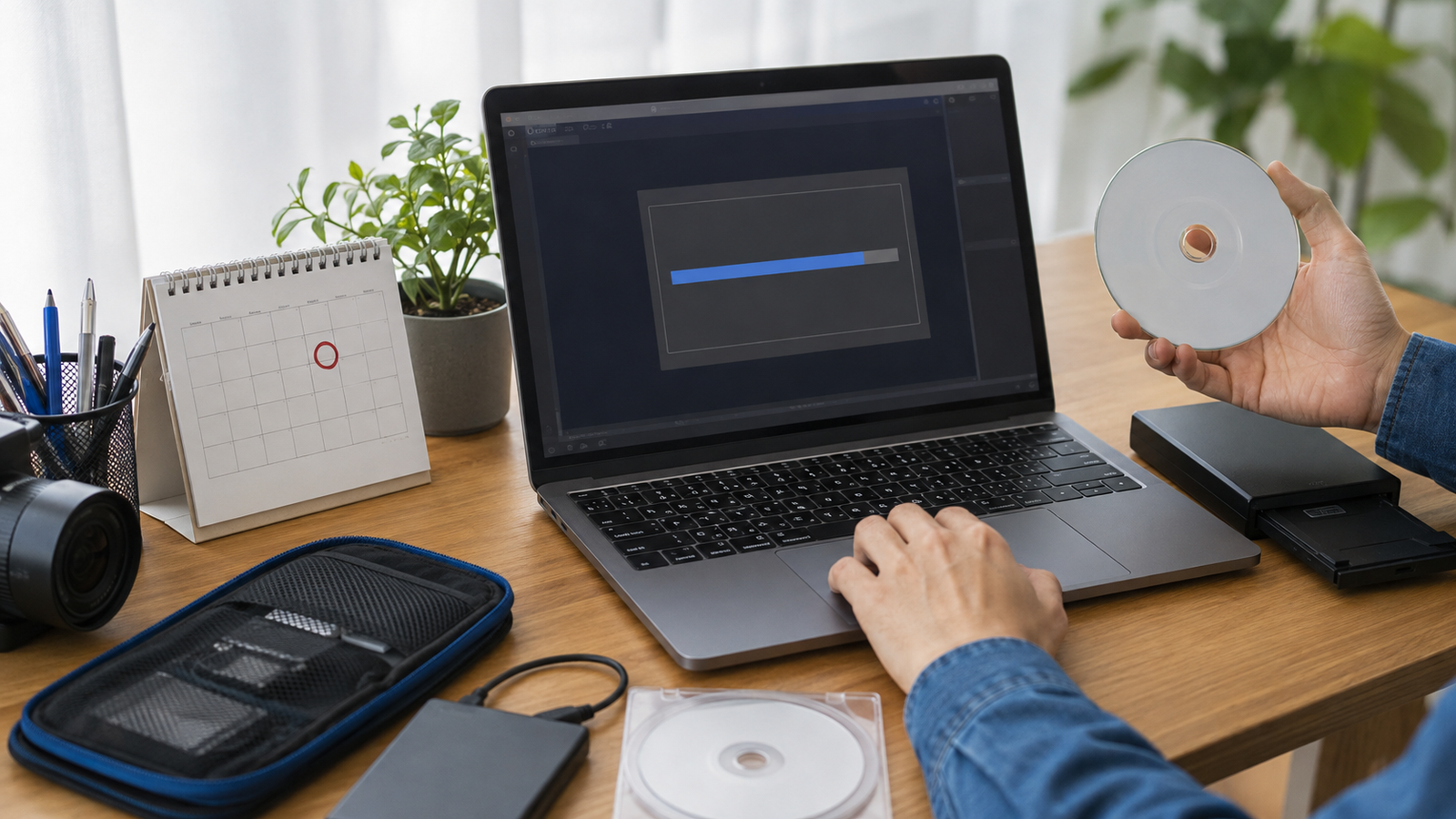 DVD作成業者の納期が間に合わない状況で完成済みMP4とDVD-Rを確認している作業風景