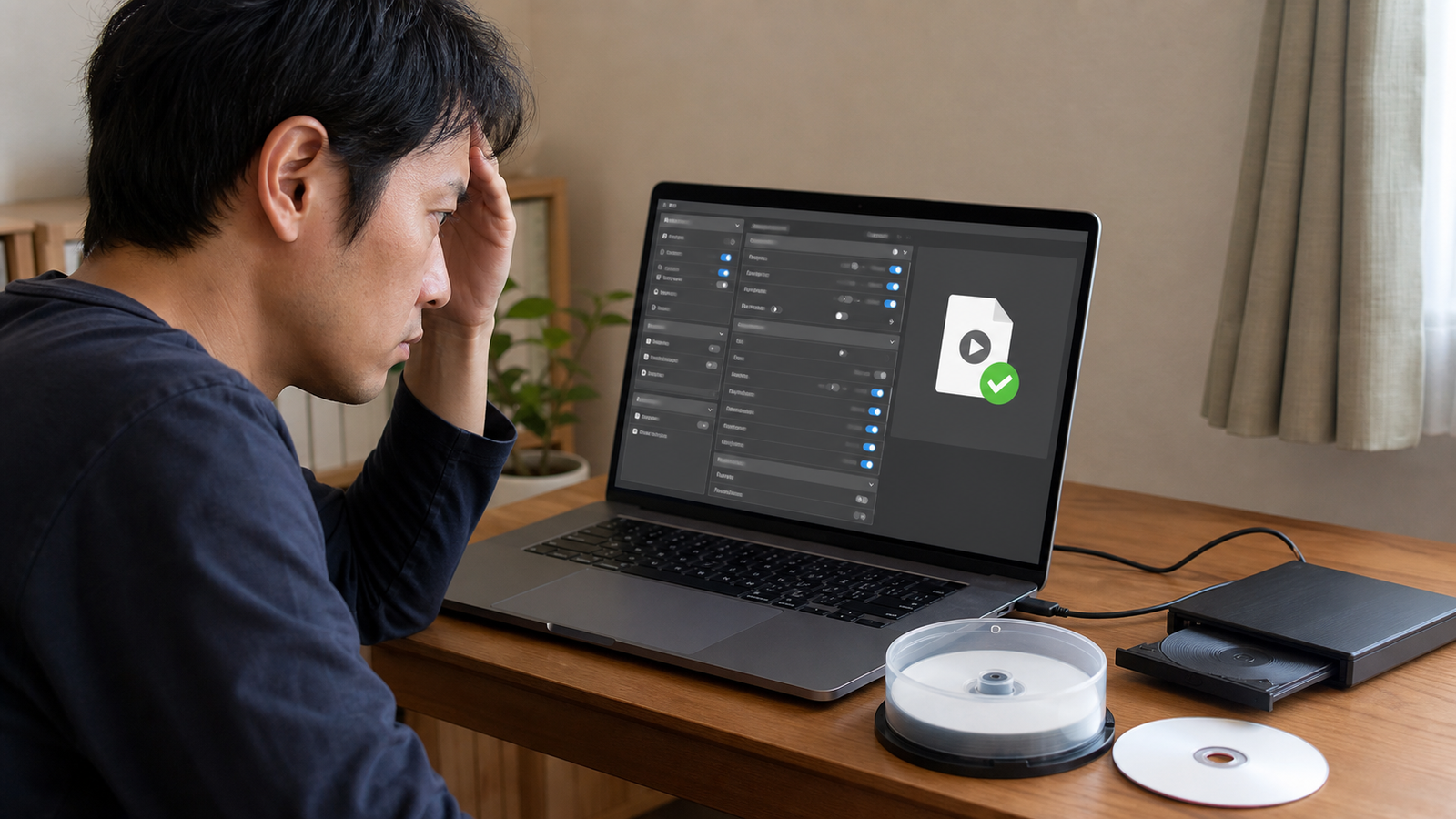 DVD作成ソフトの設定項目が多くて迷っている様子