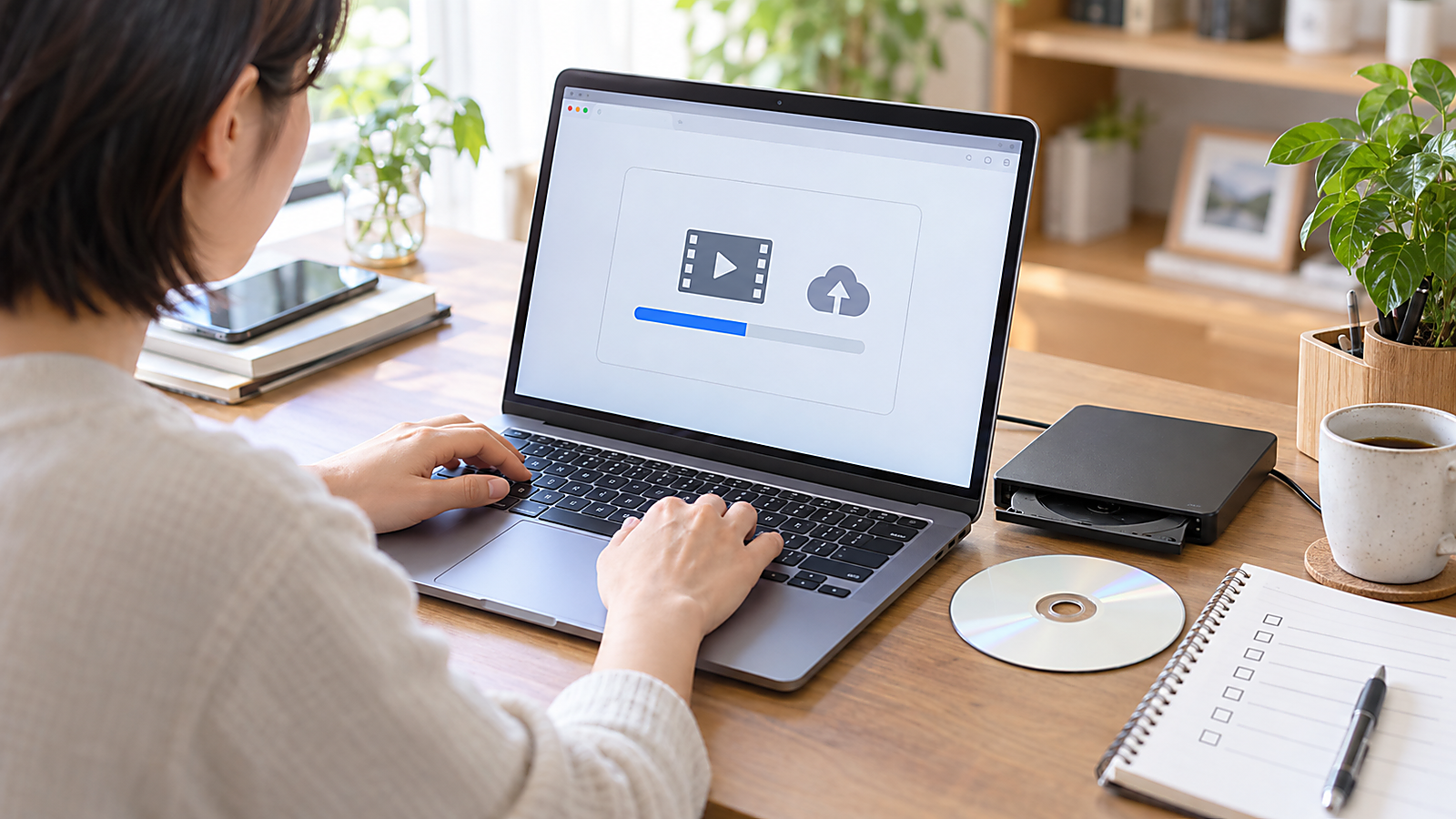MacでDVDオーサリングソフトを入れずにブラウザからMP4をアップロードしてDVD用ISOを作る様子