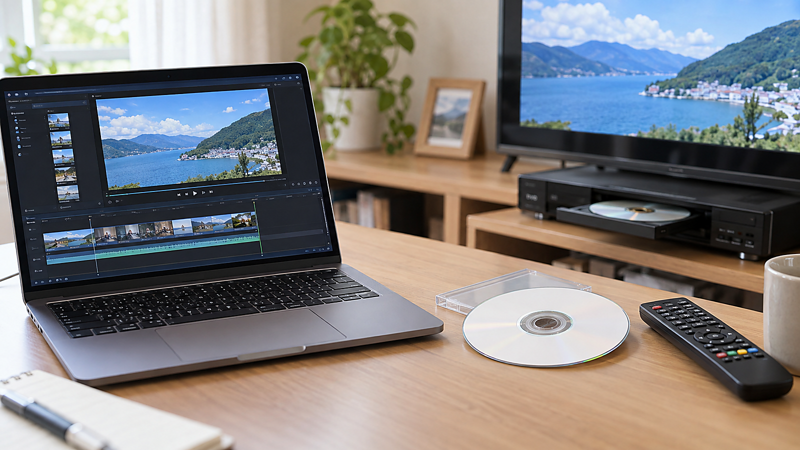 1920×1080のMP4動画をDVD-Video用に変換する前に画質を確認している机