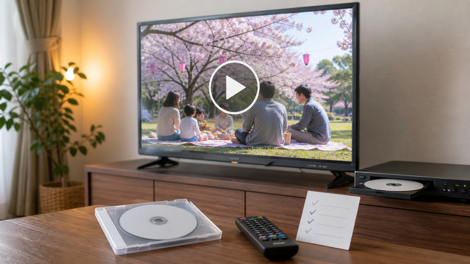 完成したDVD-RをテレビとDVDプレイヤーで実機確認する様子