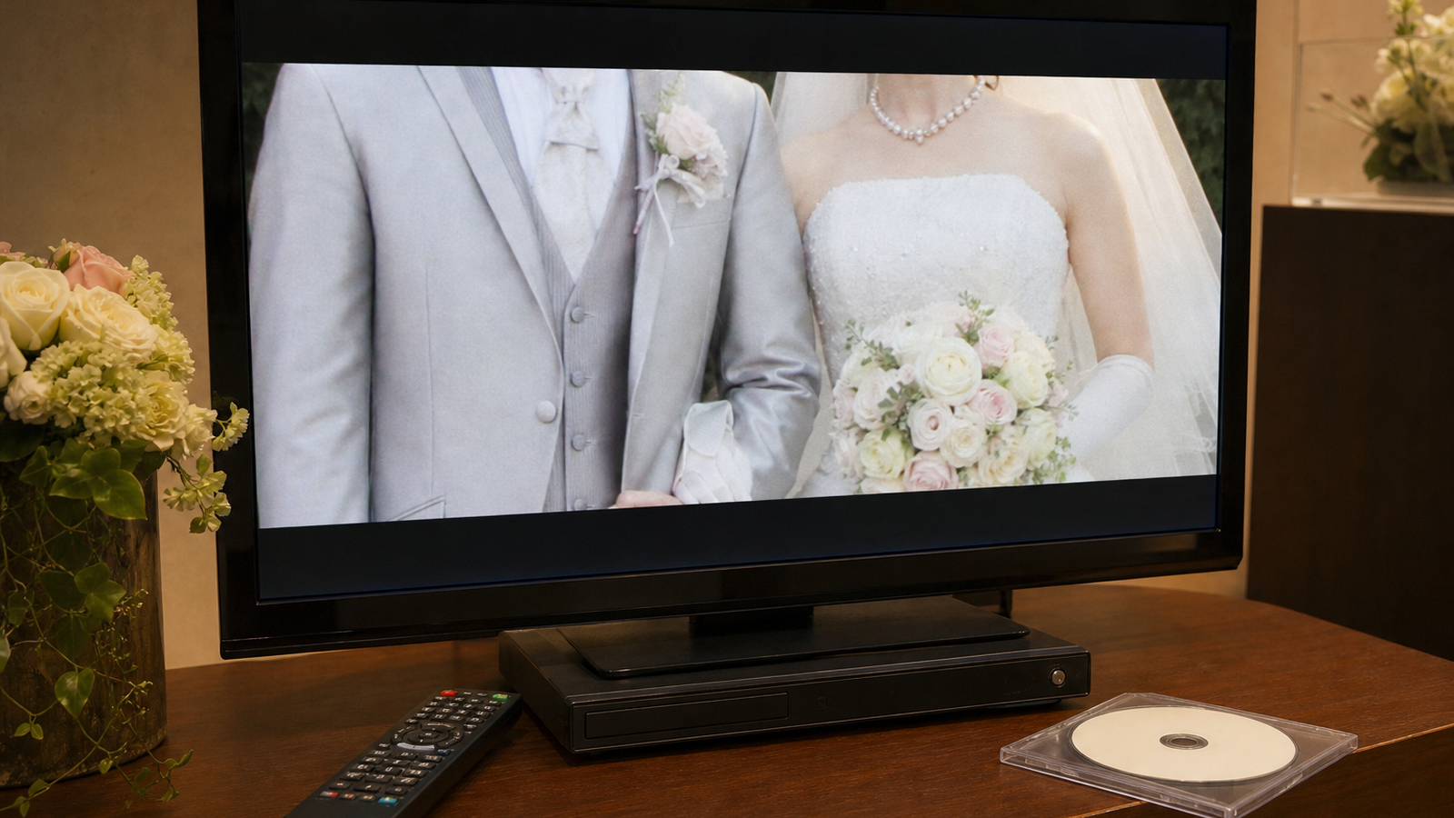 テレビのズーム表示で結婚式DVDの画面端が切れる例